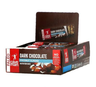 Caveman Foods, Nutrition Bars, темный шоколад, кокос и миндаль, 12 батончиков по 40 г (1,41 унции)