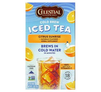 Celestial Seasonings, Холодный чай со льдом, Citrus Sunrise, без кофеина, 18 чайных пакетиков, 35 г (1,2 унции)