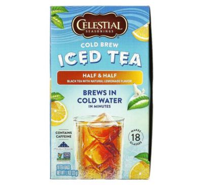 Celestial Seasonings, Холодный чай, половина и половина черного чая с натуральным лимонадом, 18 чайных пакетиков, 33 г (1,1 унции)