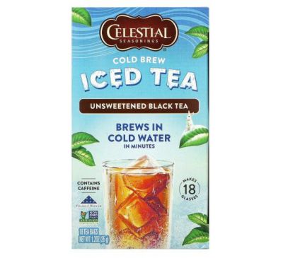 Celestial Seasonings, Cold Brew, Iced Tea, несладкий черный чай, 18 чайных пакетиков, 35 г (1,2 унции)