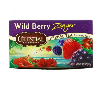 Celestial Seasonings, Herbal Tea, Caffeine Free, Wild Berry Zinger, 20 Tea Bags, 1.7 oz (47 g)
