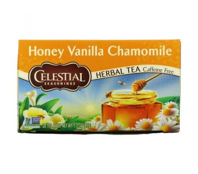 Celestial Seasonings, Herbal Tea, Honey Vanilla Chamomile, Caffeine Free, 20 Tea Bags, 1.7 oz (47 g)