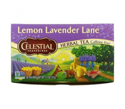 Celestial Seasonings, травяной чай, Lemon Lavender Lane, без кофеина, 20 чайных пакетиков, 31 г (1,1 унции)