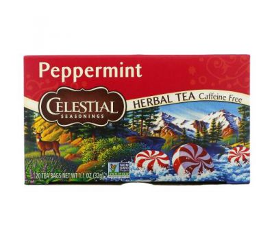 Celestial Seasonings, Herbal Tea, Peppermint, Caffeine Free, 20 Tea Bags, 1.1 oz (32 g)