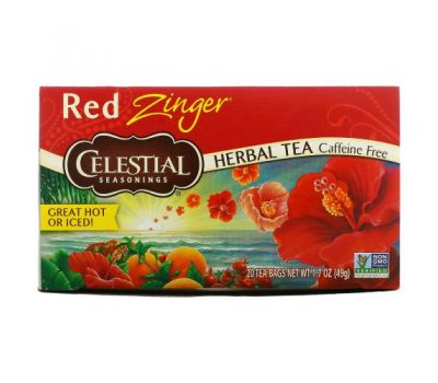 Celestial Seasonings, травяной чай, Red Zinger, без кофеина, 20 чайных пакетиков, 49 г (1,7 унции)