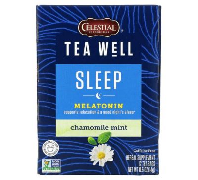 Celestial Seasonings, Sleep, Melatonin, Chamomile Mint, Caffeine Free, 12 Tea Bags, 0.04 oz (1.2 g) Each