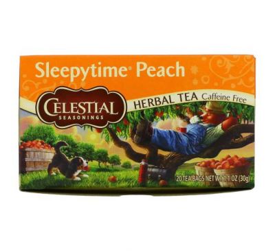 Celestial Seasonings, Sleepytime, трав’яний чай, персик, без кофеїну, 20 чайних пакетиків, 30 г (1 унція)