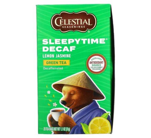 Celestial Seasonings, Sleepytime, зелений чай, лимон і жасмин, без кофеїну, 20 чайних пакетиків, 31 г (1,1 унції)