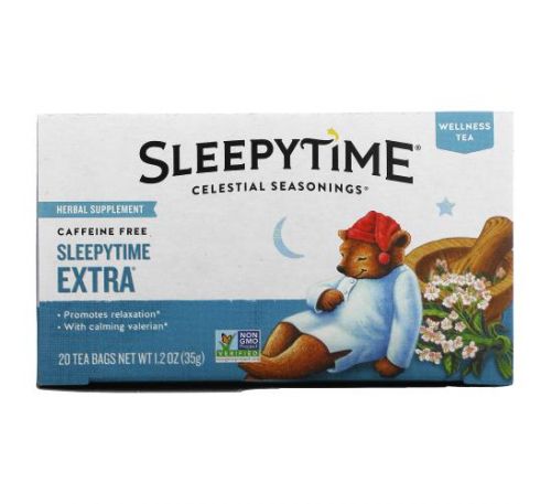 Celestial Seasonings, Sleepytime Extra, оздоровлювальний чай для здорового сну без кофеїну, 20 чайних пакетиків 35 г (1,2 унції)
