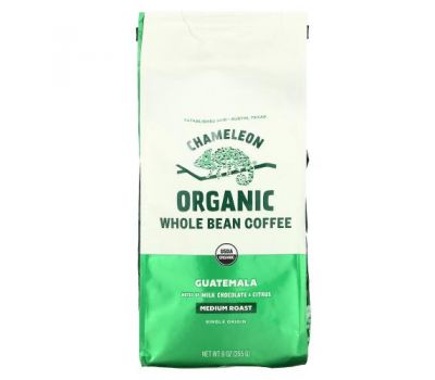 Chameleon Organic Coffee, Organic Whole Bean Coffee, Guatemala, Medium Roast, 9 oz (255 g)