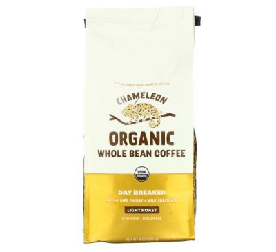 Chameleon Organic Coffee, Органический кофе из цельных зерен, светлая обжарка, темный брейкер, 255 г (9 унций)