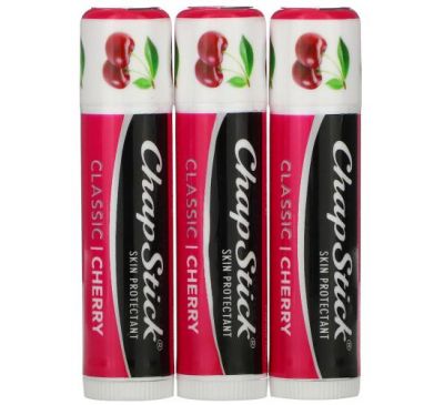 Chapstick, захисний засіб для догляду за губами, вишня, 3 стіки по 4 г (0,15 унції) кожен