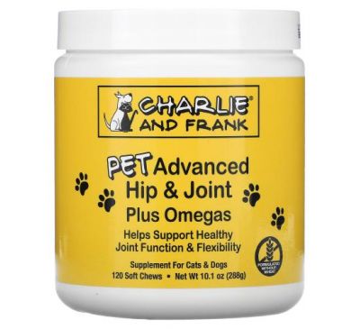 Charlie & Frank, Покращена формула для здоров’я суглобів тварин з омега-кислотами, для котів і собак, 120 м’яких жувальних таблеток