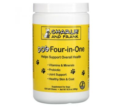 Charlie & Frank, Dog Four-in-One, 120 мягких жевательных таблеток