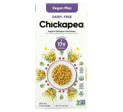 Chickapea, органічні макарони, без молочних продуктів, 161 г (5,7 унції)