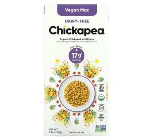 Chickapea, органічні макарони, без молочних продуктів, 161 г (5,7 унції)