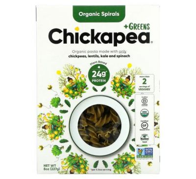 Chickapea, Органические спирали + зелень, 227 г (8 унций)