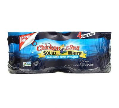 Chicken of the Sea, Solid White, альбакорный тунец в воде, 4 пакетика по 142 г (5 унций)