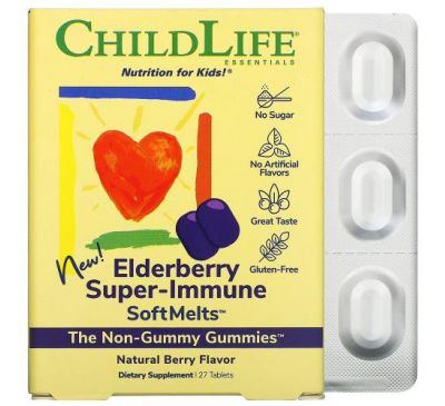 ChildLife, Elderberry Super-Immune SoftMelts, Natural Berry Flavor, 27 Tablets