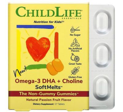 ChildLife, омега-3 ДГК с холином SoftMelts, со вкусом натуральной маракуйи, 27 таблеток