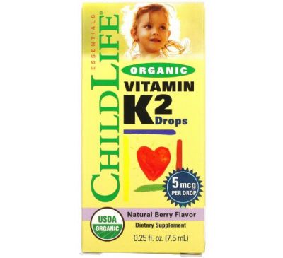 ChildLife, органічний вітамін K2 в краплях, натуральний ягідний смак, 5 мкг, 7,5 мл (0,25 рідк. унції)