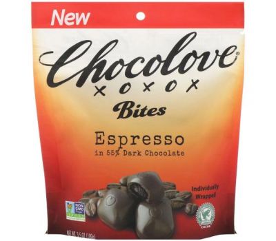 Chocolove, Bites, эспрессо в 55% темном шоколаде, 100 г (3,5 унции)