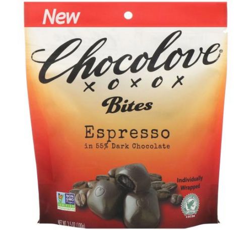 Chocolove, Bites, Espresso in 55% Dark Chocolate, 3.5 oz (100 g)