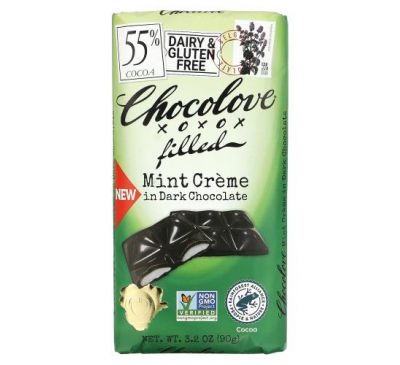 Chocolove, Filled Mint Creme in Dark Chocolate, 55% Cocoa , 3.2 oz (90 g)