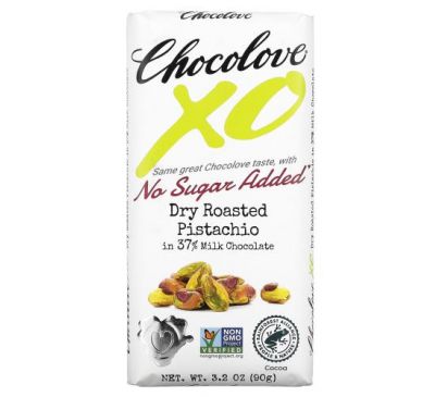 Chocolove, XO, 40% молочний шоколад з фісташками, підсмаженими без олії, 90 г (3,2 унції)