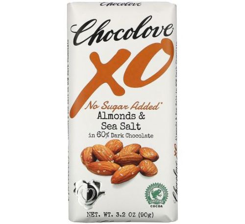 Chocolove, XO, Almonds & Sea Salt in 60% Dark Chocolate Bar,  3.2 oz (90 g)