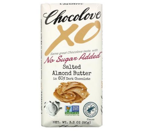 Chocolove, XO, Salted Almond Butter in 60% Dark Chocolate, 3.2 oz (90 g)