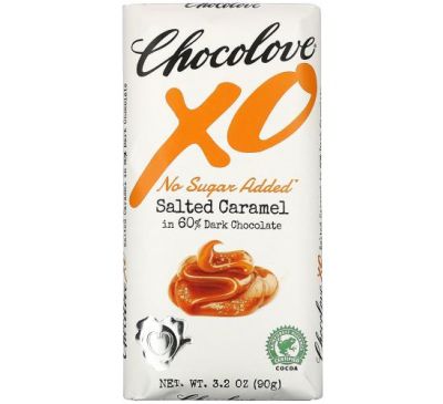 Chocolove, XO, батончик з чорного шоколаду, вміст какао 60 %, із солоною карамеллю, 90 г (3,2 унції)