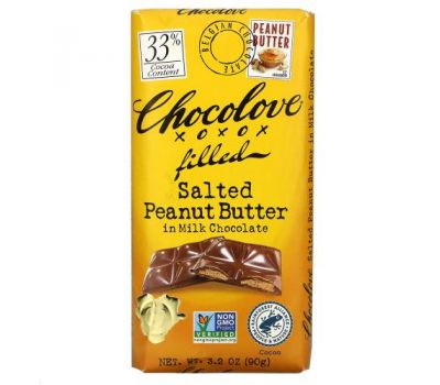 Chocolove, Salted Peanut Butter in Milk Chocolate, 33% Cocoa, 3.2 oz (90g )