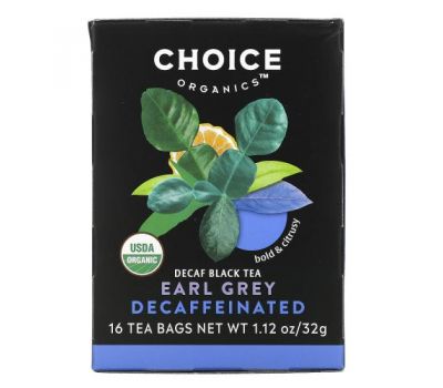 Choice Organic Teas, Decaf Black Tea, Decaffeinated Earl Grey, 16 Tea Bags, 1.12 oz (32 g)