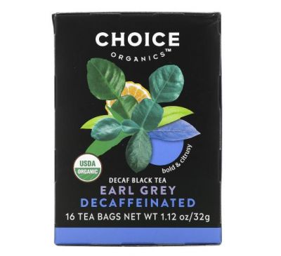 Choice Organic Teas, Black Tea, Organic Decaffeinated Earl Grey, Decaf, 16 Tea Bags, 1.12 oz (32 g)