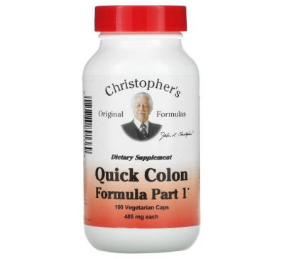 Christopher's Original Formulas, Quick Colon Formula, засіб для здоров’я кишечника, етап 1, 485 мг, 100 вегетаріанських капсул