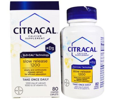 Citracal, Calcium Supplement, Slow Release 1200 + D3, 80 Coated Tablets