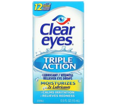 Clear Eyes, Triple Action, Lubricant/Redness Reliever Eye Drops, 0.5 fl oz (15 ml)