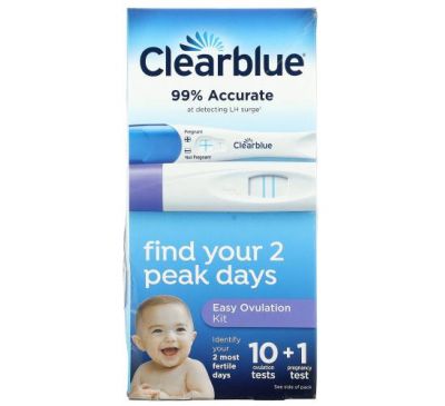 Clear Blue, Easy Ovulation Kit, 10 тестов на овуляцию + 1 тест на беременность