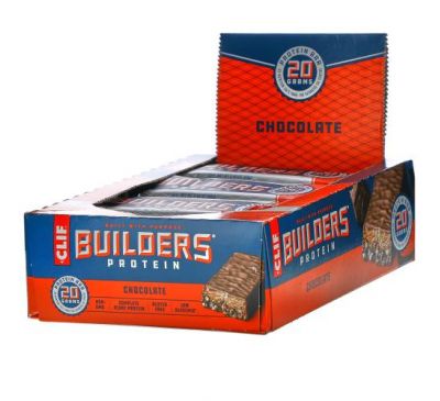 Clif Bar, Builder's Protein Bar, Chocolate, 12 Bars, 2.40 oz (68 g) Each