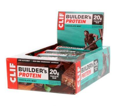 Clif Bar, Протеиновый батончик Builder's с шоколадом и мятой, 12 батончиков, весом 68 г (2,40 унции) каждый