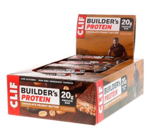 Clif Bar, Builder's Protein Bar, Chocolate Peanut Butter, 12 Bars, 2.4 oz (68 g) Each