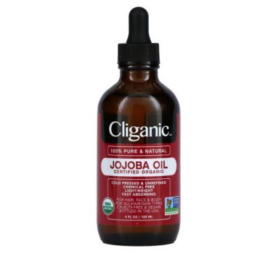 Cliganic, 100% Pure & Natural, Jojoba Oil, 4 fl oz (120 ml)