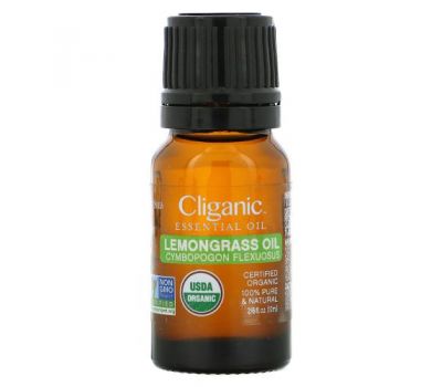 Cliganic, на 100 % чиста ефірна олія, лемонграс, 10 мл (0,33 рідк. унції)