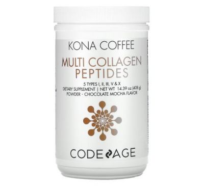Codeage, Kona Coffee, Multi Collagen Peptides, 5 Types I, II, III, V, X, Chocolate Mocha, 14.39 oz (408 g)