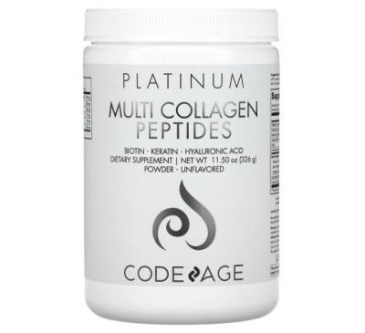 Codeage, Platinum, Multi Collagen Peptides Powder, Biotin, Keratin, Hyaluronic Acid, Unflavored, 11.50 oz (326 g)