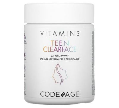 Codeage, Вітаміни для підлітків Clearface, для всіх типів шкіри, 60 капсул
