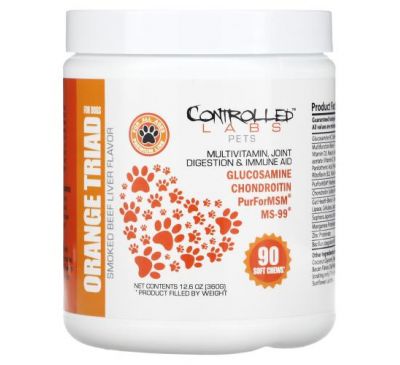 Controlled Labs Pets, Orange TRIad For Dogs, For All Ages, Smoked Beef Liver, 90 Soft Chews