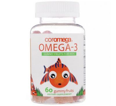 Coromega, омега-3, фруктові жувальні цукерки для дітей, 60 жувальних цукерок