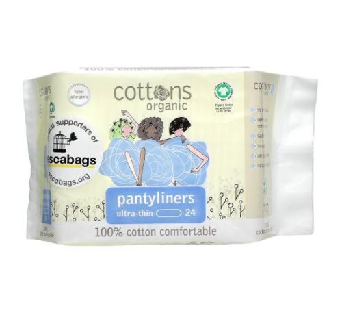Cottons, 100% Cotton Comfortable, Pantyliners, Ultra-Thin, 24 Liners